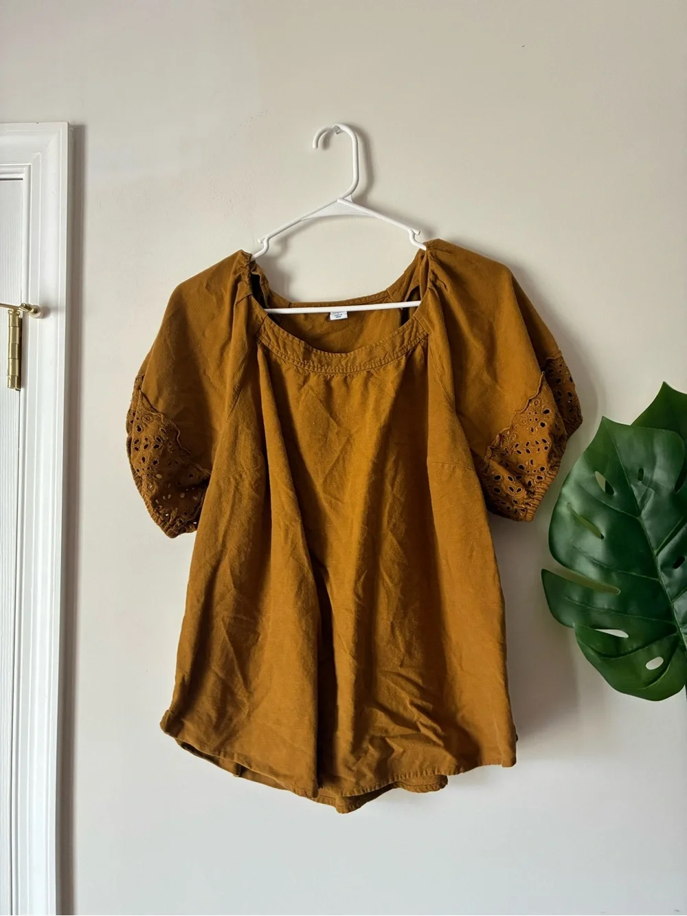 Old Navy Eyelet Puff Sleeve Top - Mustard Brown